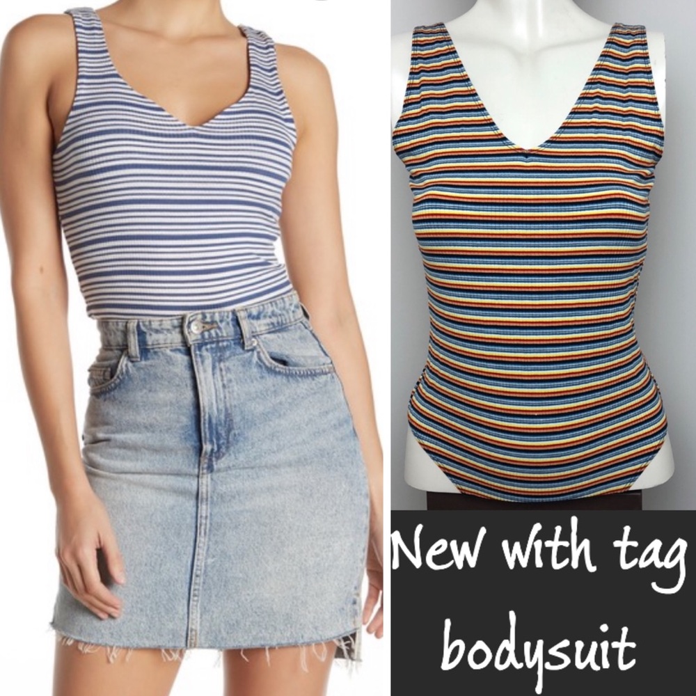 JO&CO Yellow & Red Striped Bodysuit Top Size M